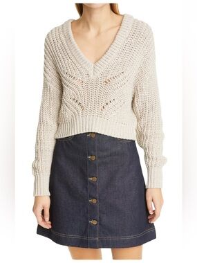 REMAIN Birger Christensen Elise Organic Cotton Open Knit V-Neck Sweater